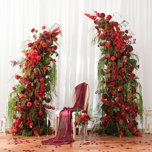 A9158 Arche de mariage en corne avec base en tissu et composition florale de delphinium <span class=keywords><strong>rouge</strong></span> pour toile de fond - Product Image 6
