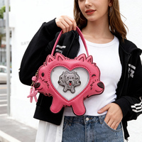 Sac Ita personnalisé en forme de chien rose à trois têtes avec fenêtre transparente en forme de cœur pour épingles d'anime
