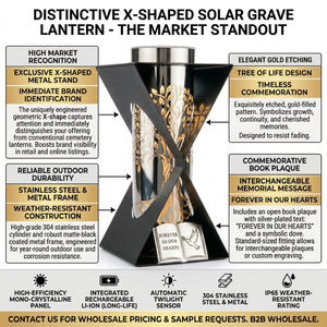 Lanterne solaire <span class=keywords><strong>LED</strong></span> en métal pour tombes, <span class=keywords><strong>lampion</strong></span> funéraire noir et argenté, lumière commémorative - Product Image 2