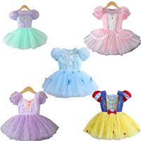 Robe de ballet pour filles, style Blanche-Neige et Sirène, pour spectacle, avec tutu bouffant, dos ouvert, motifs floraux et pois, en maille douce, pour le commerce international