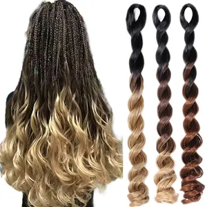 Synthetic Two-Color Crochet Hair Ombre Big Wave Curly Mixed Box Braids Hair Extension 20 Inches Sea Body Braiding Hair