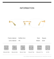 Gafas Borregls de cuerno de búfalo para hombre, diseño de marca de lujo, cuadradas, sin montura, para mujer, ópticas, 0034
