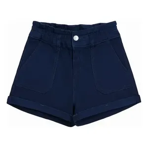 Bermuda da ragazza a vita alta in cotone elasticizzato tinta unita, traspiranti, con bottoni frontali, lunghezza corta 31405 - Product Image 4