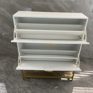 Wooden <strong>Shoe</strong> Cabinet with 2 Flip Drawers <strong>Shoe</strong> Storage Organizer with <strong>Shelf</strong> &amp; Top Cubby Tipping Bucket <strong>Shoe</strong> Racks for Home <strong>White</strong> - Product Image 5