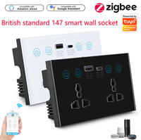 Double prise murale universelle intelligente Prise de panneau en verre trempé Prise électrique ZigBee Interrupteur de lumière fonctionne Alexa Google Home