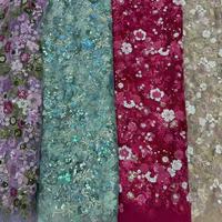 ZSY En gros Tissu de dentelle à fleurs multicolore en tulle, dentelle à fleurs 3D à sequins, tissu à sequins, broderie à sequins effet écailles de poisson pour robe de soirée