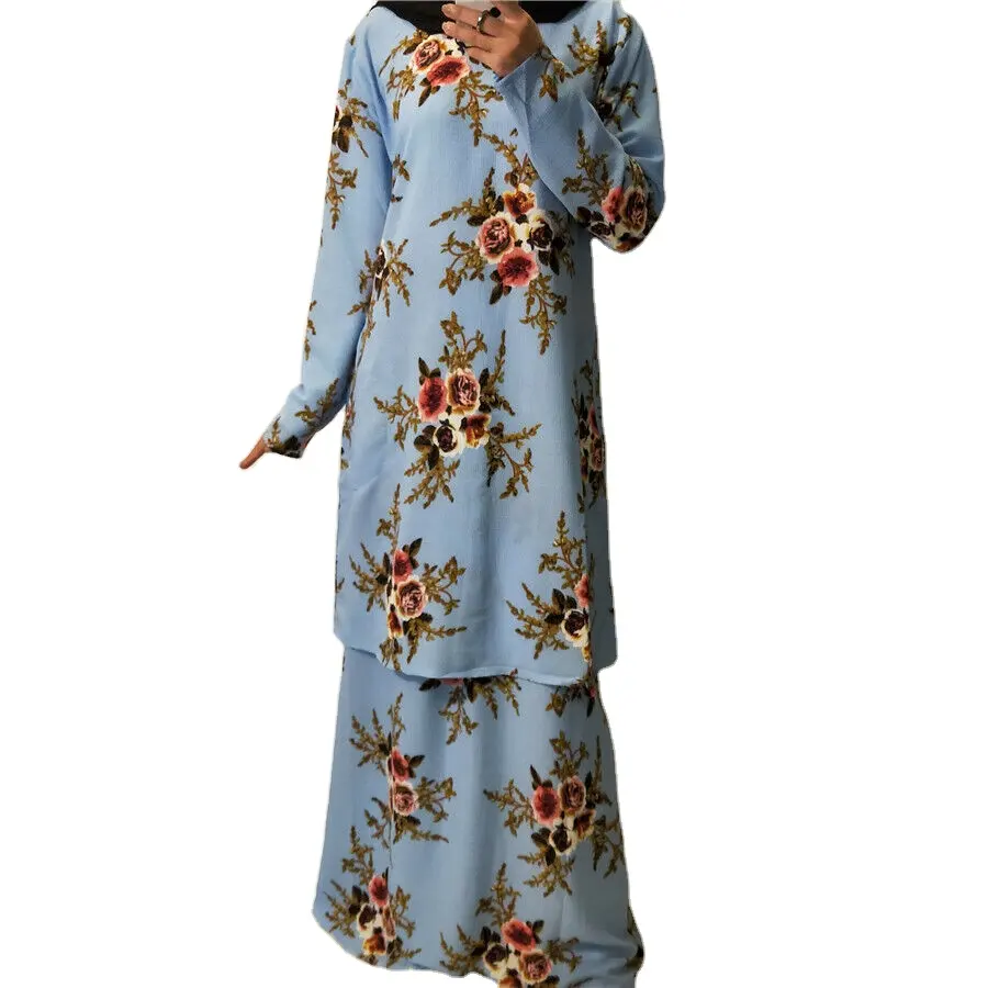 दुबाई अबाया महिला मुस्लिम प्रिंट पुष्प ब्लाउज ड्रेस स्कर्ट इस्लैमिक महिला