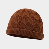 Bonnet en tricot jacquard diamant vintage, chaud et confortable pour l'automne et l'hiver, style simple et uni avec revers.