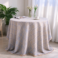 Nappe de table géométrique en jacquard diamanté vintage, nappe ronde tissée douce avec bordure à franges