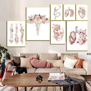 Peinture sur toile d'anatomie du <span class=keywords><strong>corps</strong></span> <span class=keywords><strong>humain</strong></span> avec fleurs abstraites, cerveau, cœur, organes, affiche d'éducation médicale, impressions modernes pour décoration murale - Product Image 3