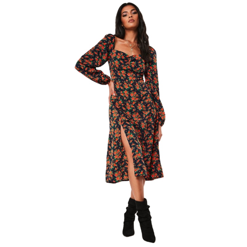Outgoing chic cheap casual long sleeve women maxi dress ladies