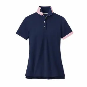 Performance Button Down Contrast Collar Golf Shirt Custom 94% Polyester 6% Spandex Golf Mesh Polo Shirt For Women