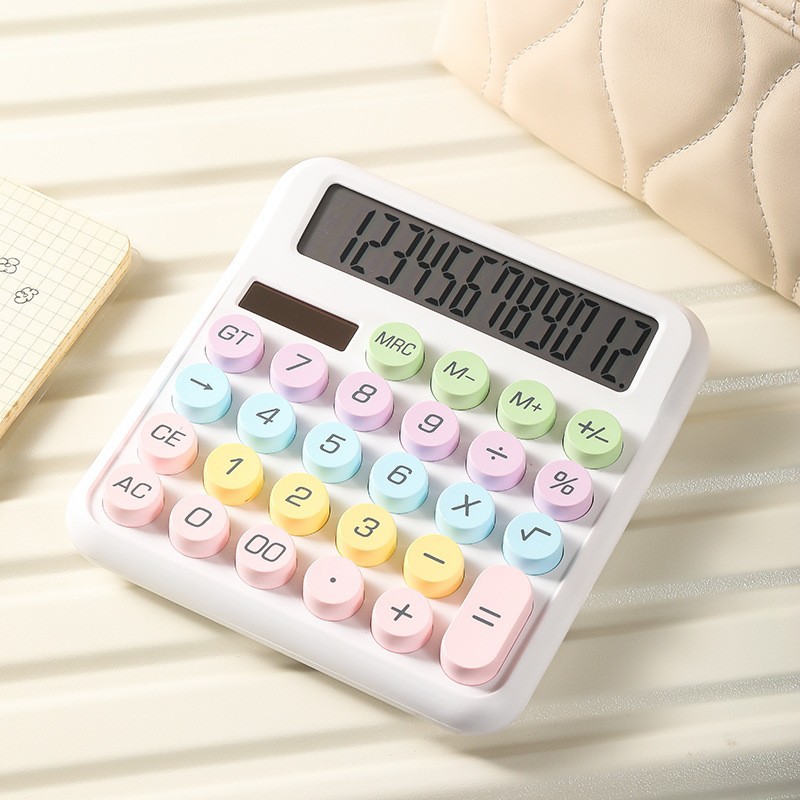 Calcolatrice Colorata Con Tasti Meccanici | Base Antiscivolo E Design Trasparente | Ergonomica E Portatile Per Ufficio E Casa | Materiale ABS Resistente