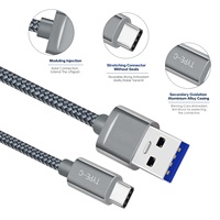 Câble USB Type C en Nylon tressé en métal de qualité d'usine, câble de charge Type C 2M 6,6 pieds données 5Gbps pour Samsung Xiaomi OnePlus