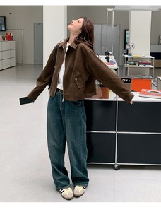 Manteaux <span class=keywords><strong>Harrington</strong></span> en Faux Daim Maillard Tendance 2026 – Vestes Courtes Confortables pour <span class=keywords><strong>Femme</strong></span> avec Fermeture Éclair, Poches à Rabat et Col Rabattu – Collection Automne Hiver - Product Image 3