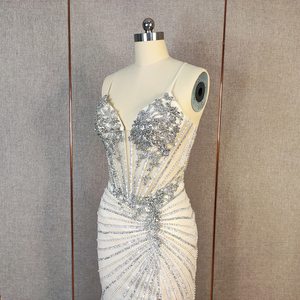 Abito da sera lungo a <span class=keywords><strong>sirena</strong></span> con spacco, spalline sottili, vita naturale, in cristallo plissettato, ecologico, per laurea - Product Image 6