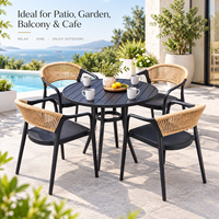 Ensemble de salon de jardin extérieur, table ronde en aluminium avec fauteuils en rotin pour jardin, hôtel, café