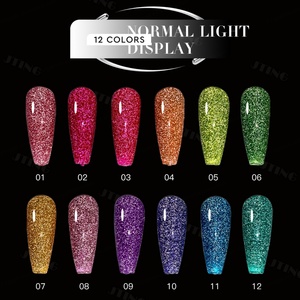JTING Super Flashing 12 couleurs Néon Réfléchissant Gel Polish Set OEM Private Label Diamond Glitter Disco Gel Nail Polish Supplies - Product Image 4