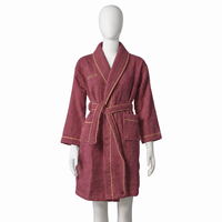 Robe unisexe à col châle en coton double face rouge foncé, douce pour la peau, lavable en machine, pour les voyages et la maison, taille plus