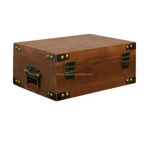 टिकाऊ प्राचीन अंधेरे लकड़ी के भंडारण बॉक्स सजावटी आयताकार आयताकार खजाने छाती हिंगिड ढक्कन के साथ - Product Image 3