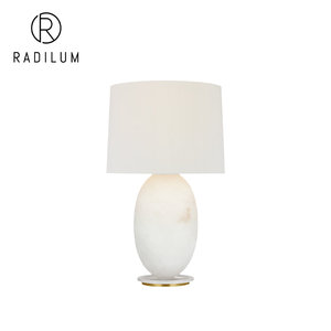 Lámpara de Mesa Inalámbrica de Alabastro, Decoración de Lujo para Hoteles y Restaurantes, Base Ovalada de Piedra Giratoria, Lámpara de Mesa LED Recargable de Latón - Product Image 1
