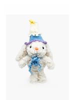 Porte-clés Lapin Blanc Kawaii en Peluche Doux et Résistant avec Chapeau d'Anniversaire Bleu Tricoté, Pendentif de Sac Lapin Mignon, Animal en Peluche pour Fête