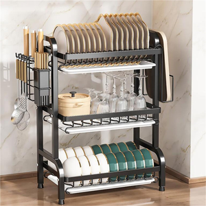 Égouttoir à vaisselle en métal à 3 niveaux avec plateau de drainage pour comptoir de cuisine, support de rangement et d'organisation pour ustensiles de cuisine - Product Image 1