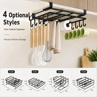 Support de rangement multifonctionnel pour armoire de cuisine en acier au carbone avec crochets doubles pour tasses, serviettes et ustensiles