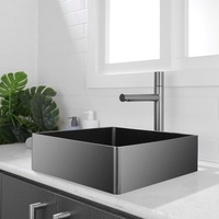 Évier de comptoir en acier inoxydable plaqué PVD couleur noir élégant de forme carrée certifié CE pour hôtel