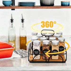 Wooden <b>Rotating</b> <b>Spice</b> <b>Rack</b> With Handle 360 Degree Turntable For Desktop Kitchen Storage Organization - Product Image 1