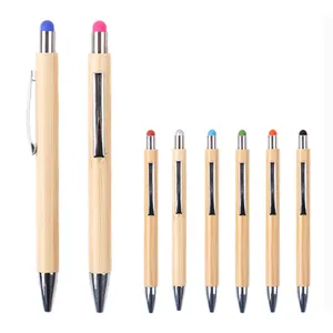 Recycled Bamboo Ballpoint Pen with Stylus Touch Screen Pen 2 in 1 Eco Friendly Wood with Custom Logo