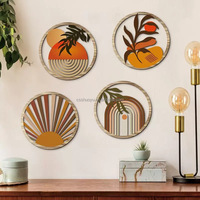Décorations murales rondes en bois abstraites style soleil éclatant, modernes et minimalistes, de la fin du XXe siècle, ensemble de 4 pièces pour chambre, appartement, bureau