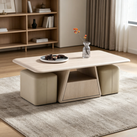 Mesa de Centro Moderna con 2 Otomanas de Cuero PU, Acabado en Madera PVC, Mesa de Centro con Almacenamiento para Muebles de Sala de Estar