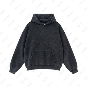 Vintage lavage à capuche unisexe 100% coton poids lourd Streetwear surdimensionné à capuche acide lavé blanc goutte épaule à capuche pour hommes - Product Image 4