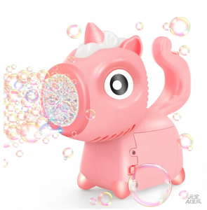 Machine à <span class=keywords><strong>bulles</strong></span> électrique licorne et pistolet, souffleur automatique 13 trous, jouet en plastique rose et bleu pour filles - Product Image 2