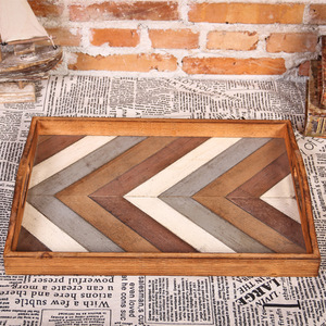 Plateau en bois massif rayé marron, style luxe léger, pour hôtel et café - Product Image 2