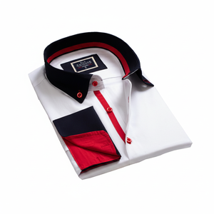 Camisa de Vestir sin Cuello Azul y Roja 100% Algodón para Primavera - Product Image 2