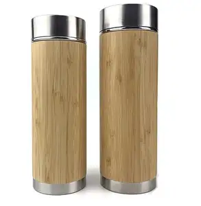 Eco Friendly 500ml Water Bottle Bamboo Insulated Vacuum Drinking Bottle tumbler With Tea Infuser