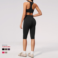 Ensemble de vêtements de sport pour femmes OEM ODM, 2 pièces, soutien-gorge racerback, leggings capri, tenue de fitness, yoga, extensible dans quatre directions