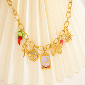 Collar de Acero Inoxidable DIY con Dijes de Corazón, Mariposa, Sol y Luna, Cadena de Clavícula Chapada en Oro de 18K, Joyería para Mujer, Regalo - Product Image 2