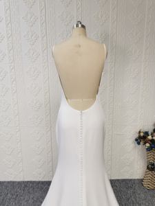 QUEENS GOWN Sexy Bas Dos Sirène Bretelles Spaghetti Col V Profond Conception Simple Robe De Mariée Photo Réelle - Product Image 5