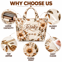 Sac fourre-tout en PVC grande capacité personnalisé, imprimé floral, pour le quotidien, les courses, les voyages, imperméable, avec fermeture éclair supérieure