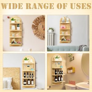 Wooden Wall <b>Shelf</b> 4 Tier Arched Solid Wood Multipurpose Storage <b>Rack</b> For Living Room Bedroom Bathroom - Product Image 3