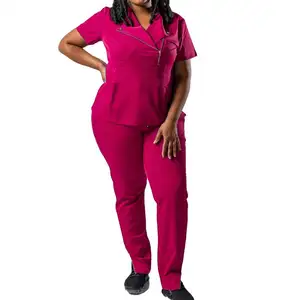 Factory directly supply spa uniform trouser leg split zipper stylish scrubs patterns sexy nurse uniform