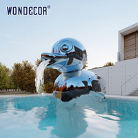 WONDECOR Sculpture de canard abstraite en acier inoxydable avec grand miroir en métal poli pour l'extérieur