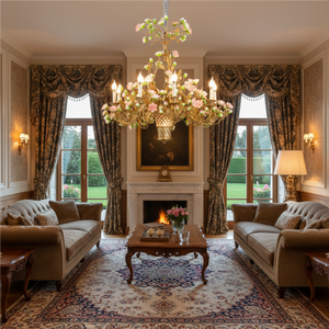 Lampadario Floreale Artigianale in Stile Palazzo Francese Romantico, in Ottone e Ceramica, per Sale da Ricevimento di Lusso - Product Image 5