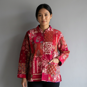 Quilted <b>Patchwork</b> <b>Jacket</b> Women's Mandarin Collar Full Sleeve Cotton Autumn Style Regular Length Patch Designs gift for her - Product Image 1