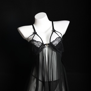 Sexy Lace Sheer Nightgown Women's Sleeveless Chiffon Sleepwear 9111 - Product Image 1