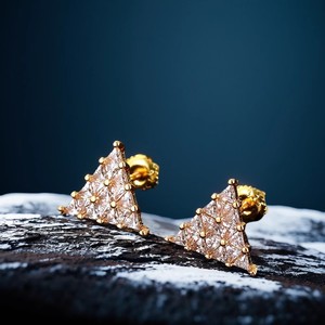 Geometric Triangle Stud Earrings Micro Insert Zircon Unisex Everyday Wear - Product Image 2