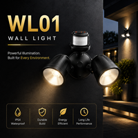 Projecteur LED extérieur double tête 24W, IP54, 3 températures de couleur réglables, détecteur de mouvement PIR, SAA CE RoHS pour garage et extérieur